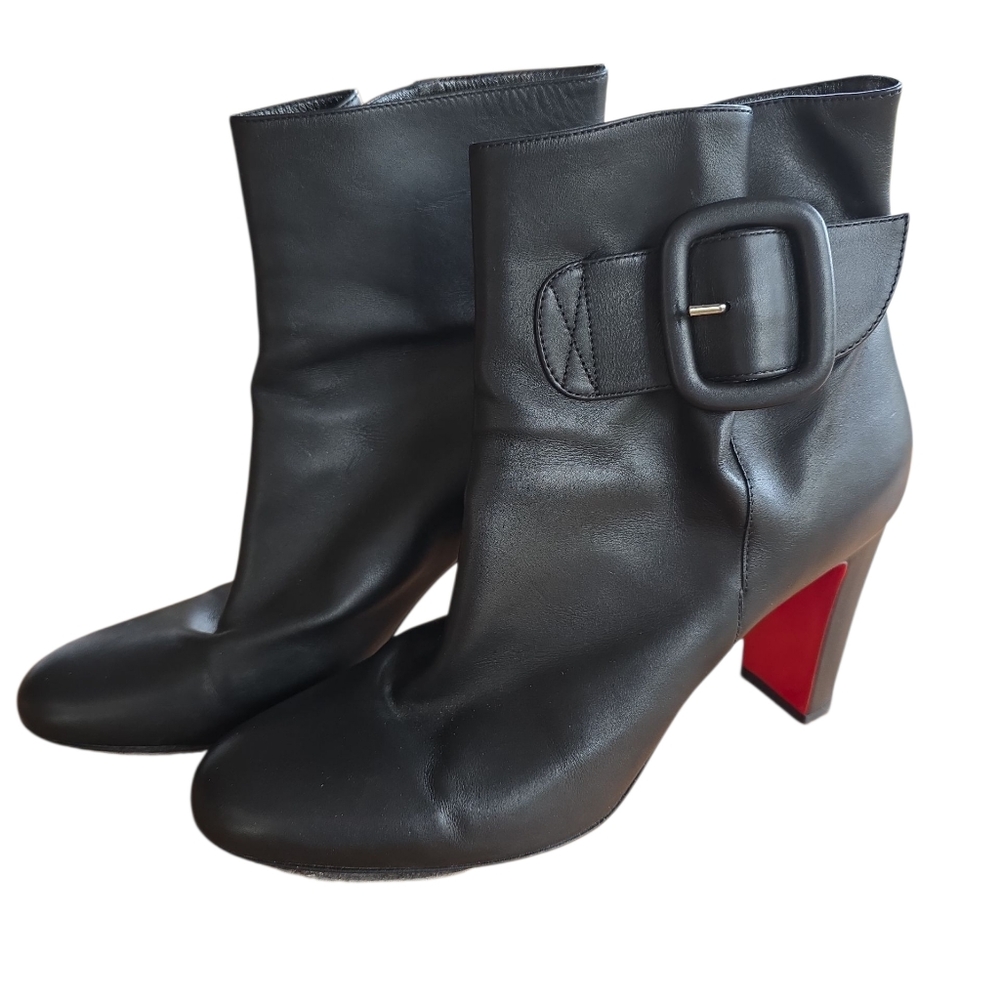 Authentic Christian LOUBOUTIN Tres Olivia Black Calfskin Ankle Boots